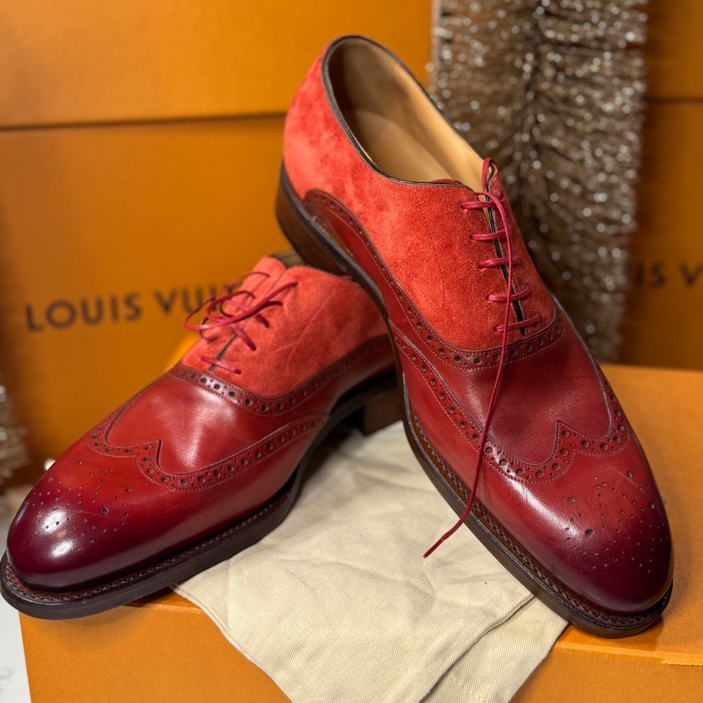 Louis Vuitton Red Leather & Suede Wingtip Brogues